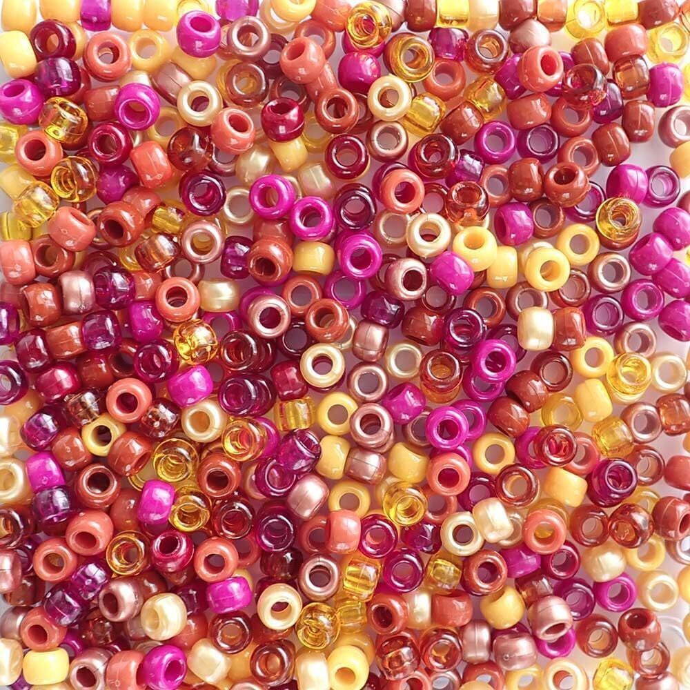 7712 Autumn Sunset Mix Pony Beads, Made in USA, 6 x 9mm, Plastic Craft